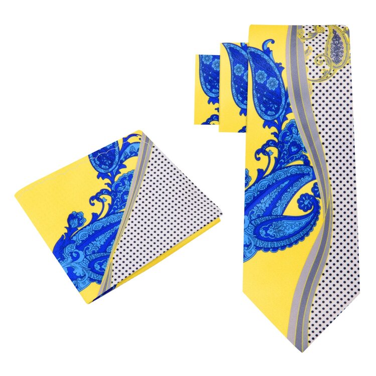 Alt View: Blue, Yellow, Off-white, Black Paisley Tie and square