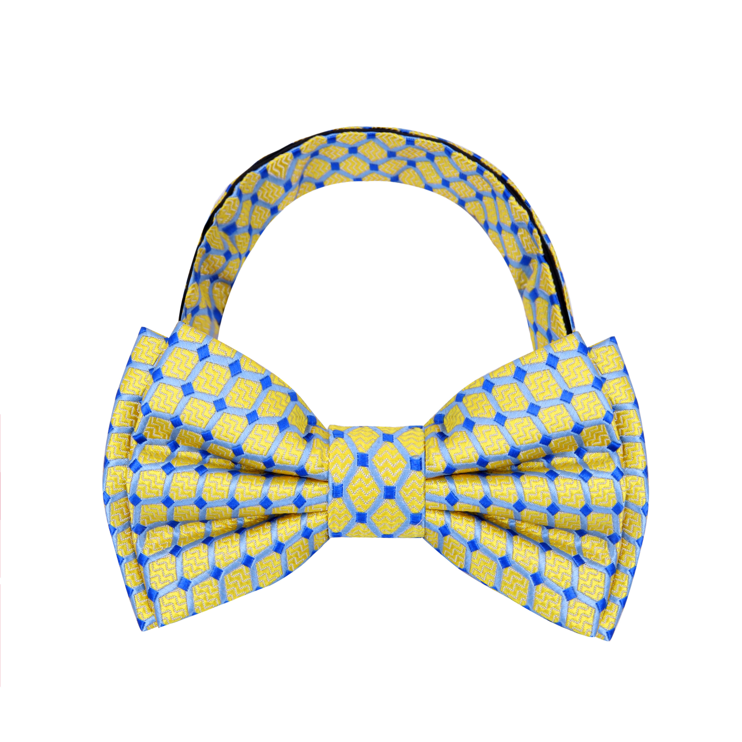 Pre Tied Yellow and Blue Geometric Bow Tie Pre Tied