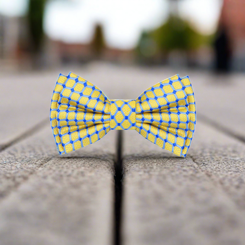 Yellow and Blue Geometric Bow Tie 