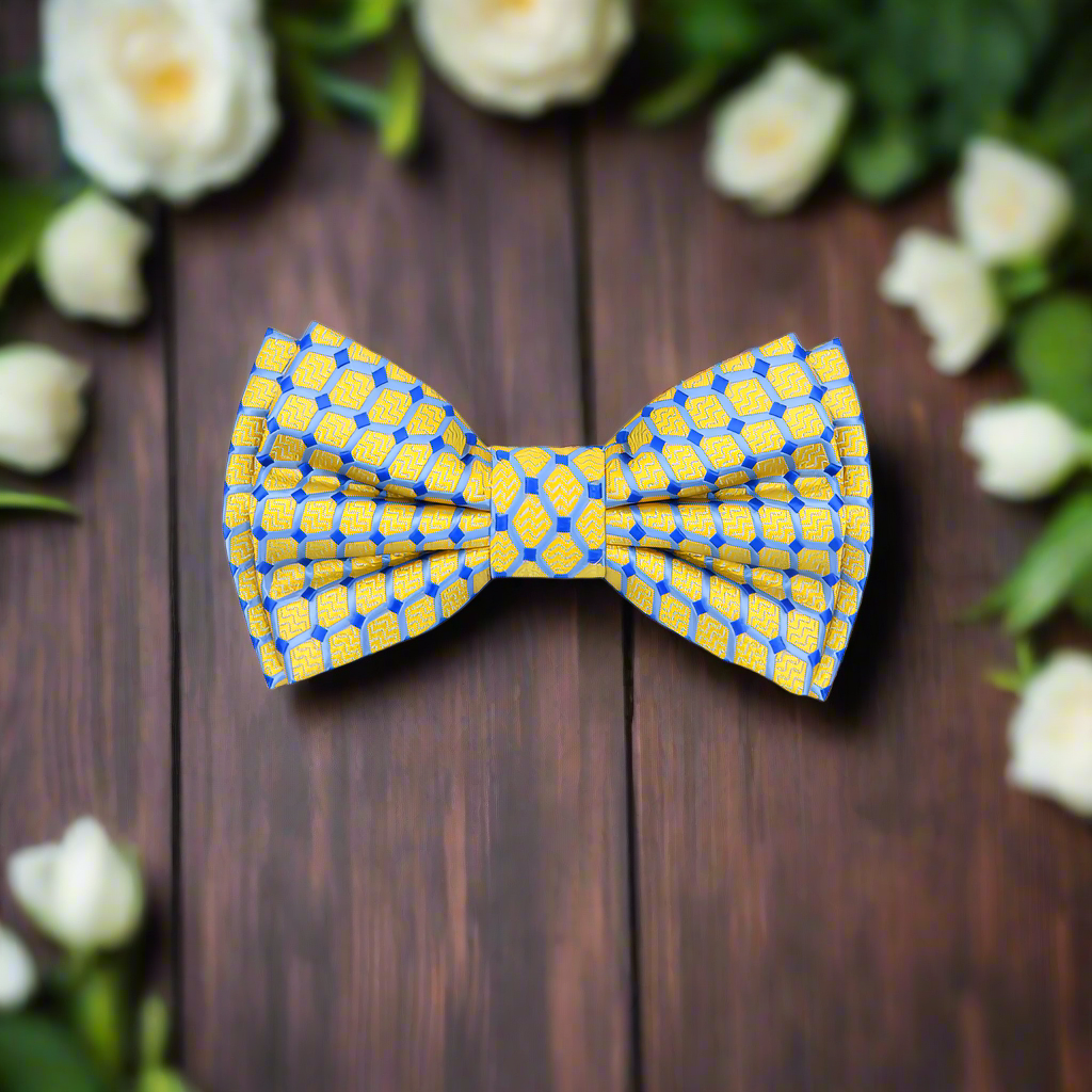 Tommy Hilfiger Men's Yellow Geometric Pattern Silk Tie - Classic Necktie For Formal Wear