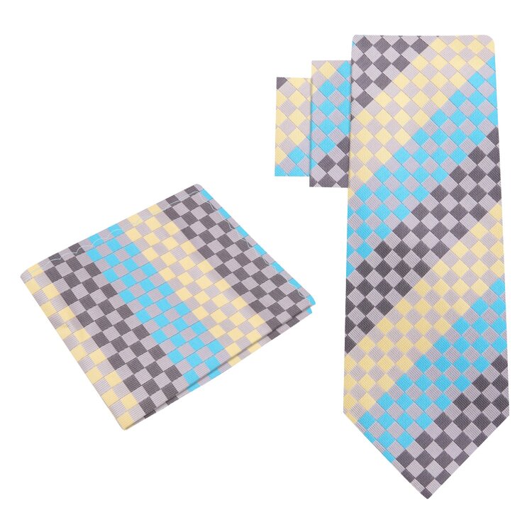 Alt View: Light Yellow Light Blue Geometric Tie and Pocket Square