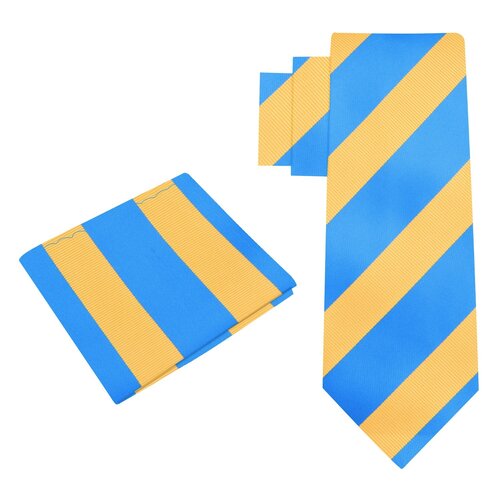 Alt view: Blue, Yellow Block Stripe Tie and Pocket Square