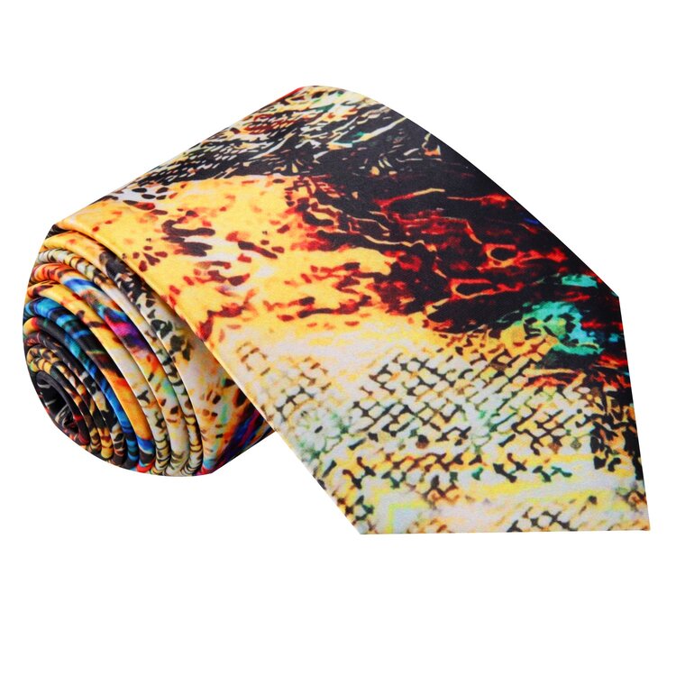 Blue, Yellow, Orange, Brown, Green abstract tie