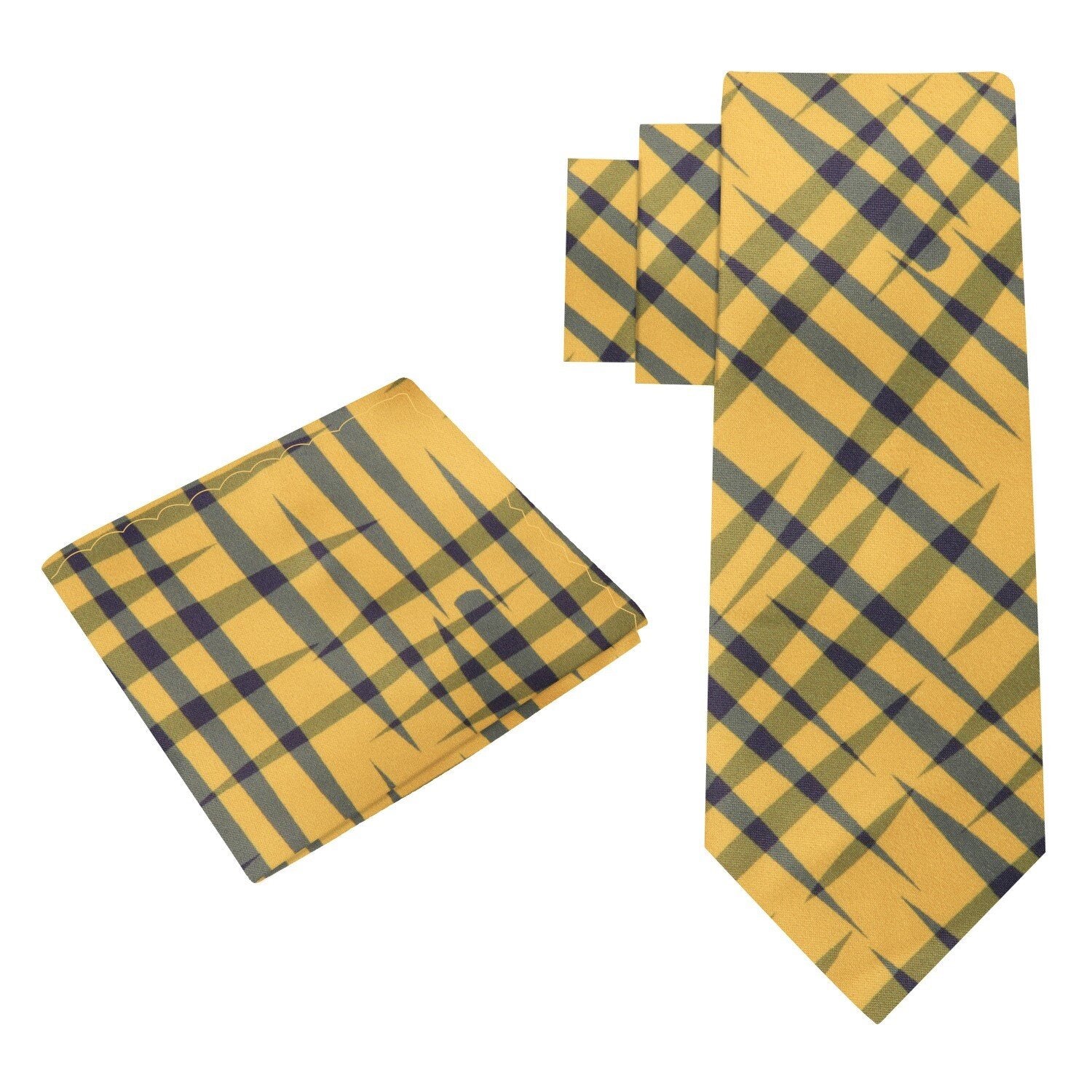 Alt View; Solar Yellow with Grey Plaid Tie and Pocket Square
