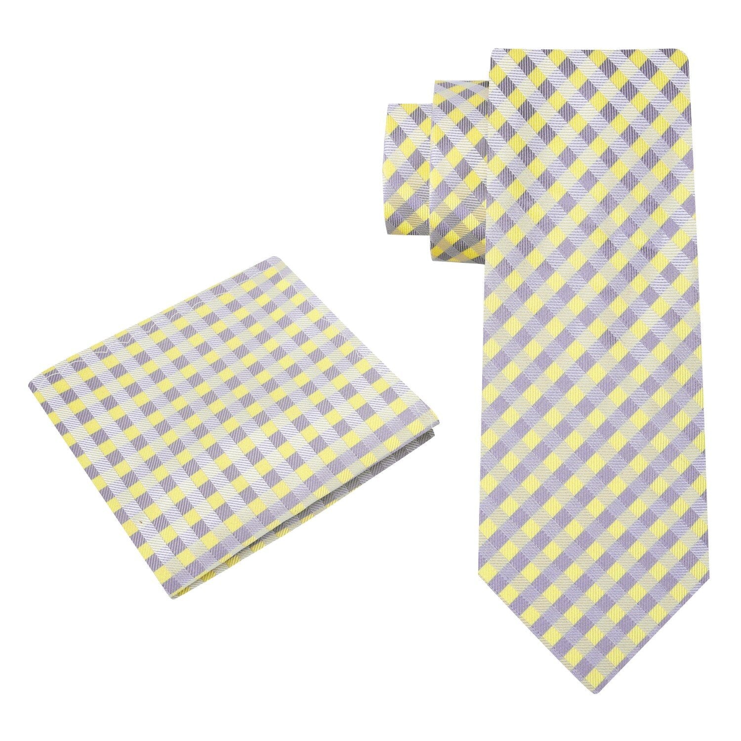 Alt View: Yellow, Grey Geometric Tie and Pocket Square