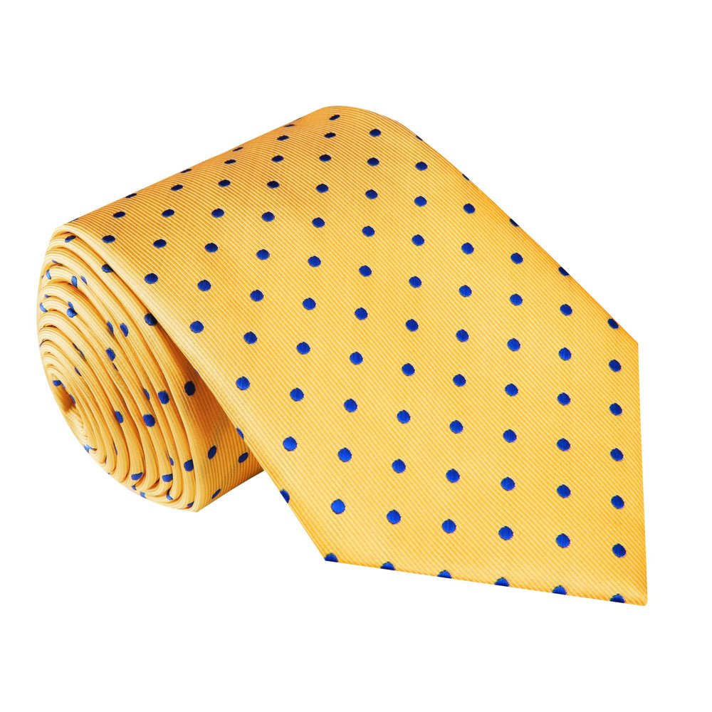 A Yellow, Purple Small Polka Dots Pattern Silk Necktie ||Yellow with Blue Dots