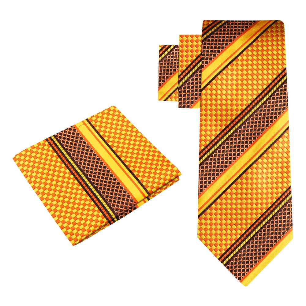 Alt View: Yellow, orange Check tie and Pocket Square