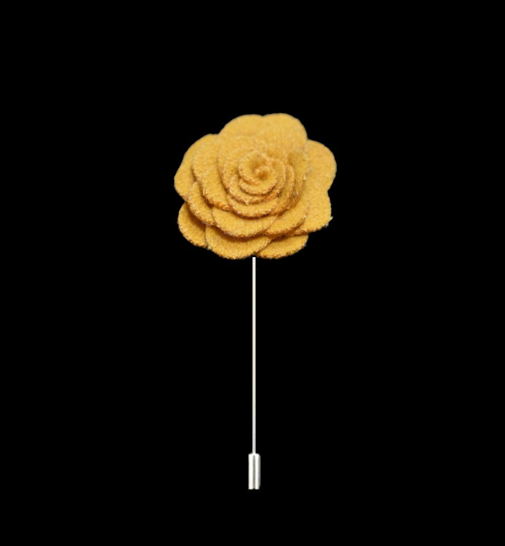 A Solid Yellow Wide Petal Flower Shaped Lapel Pin||Yellow