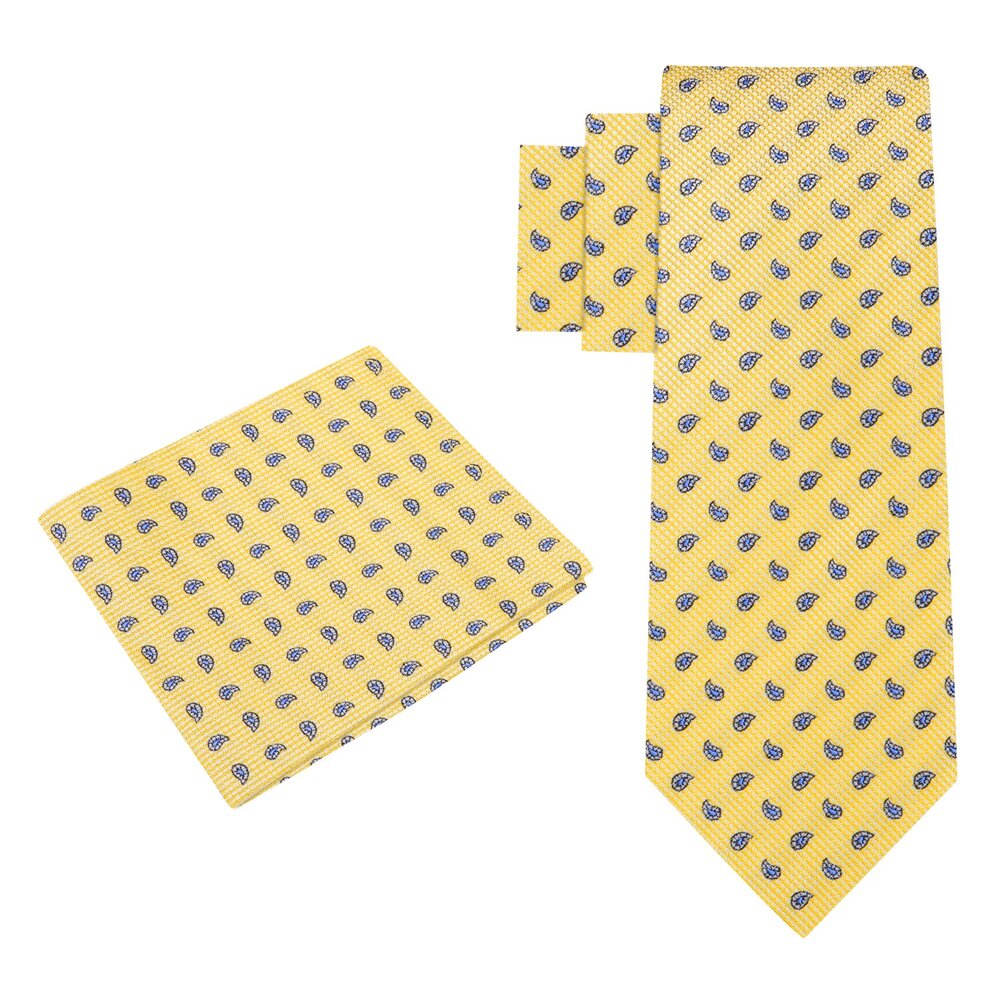 Yellow Blue Paisley Self Tie and Pocket Square||Yellow