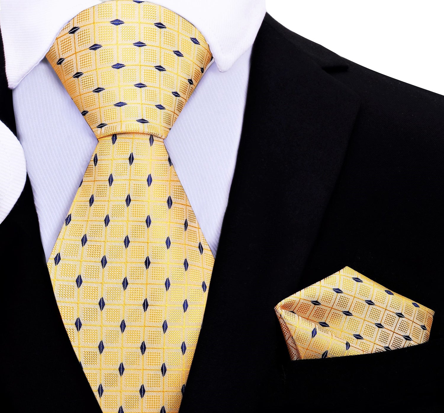 Yellow and Blue Geometric Tie and Pocket Square