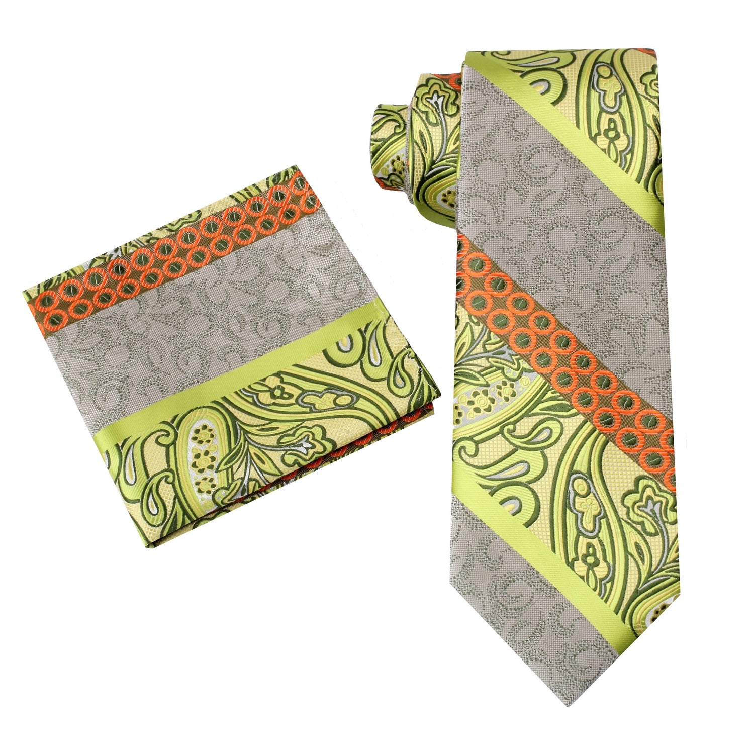 Alt View: Yellow and Orange Abstract Paisley Tie and Pocket Square