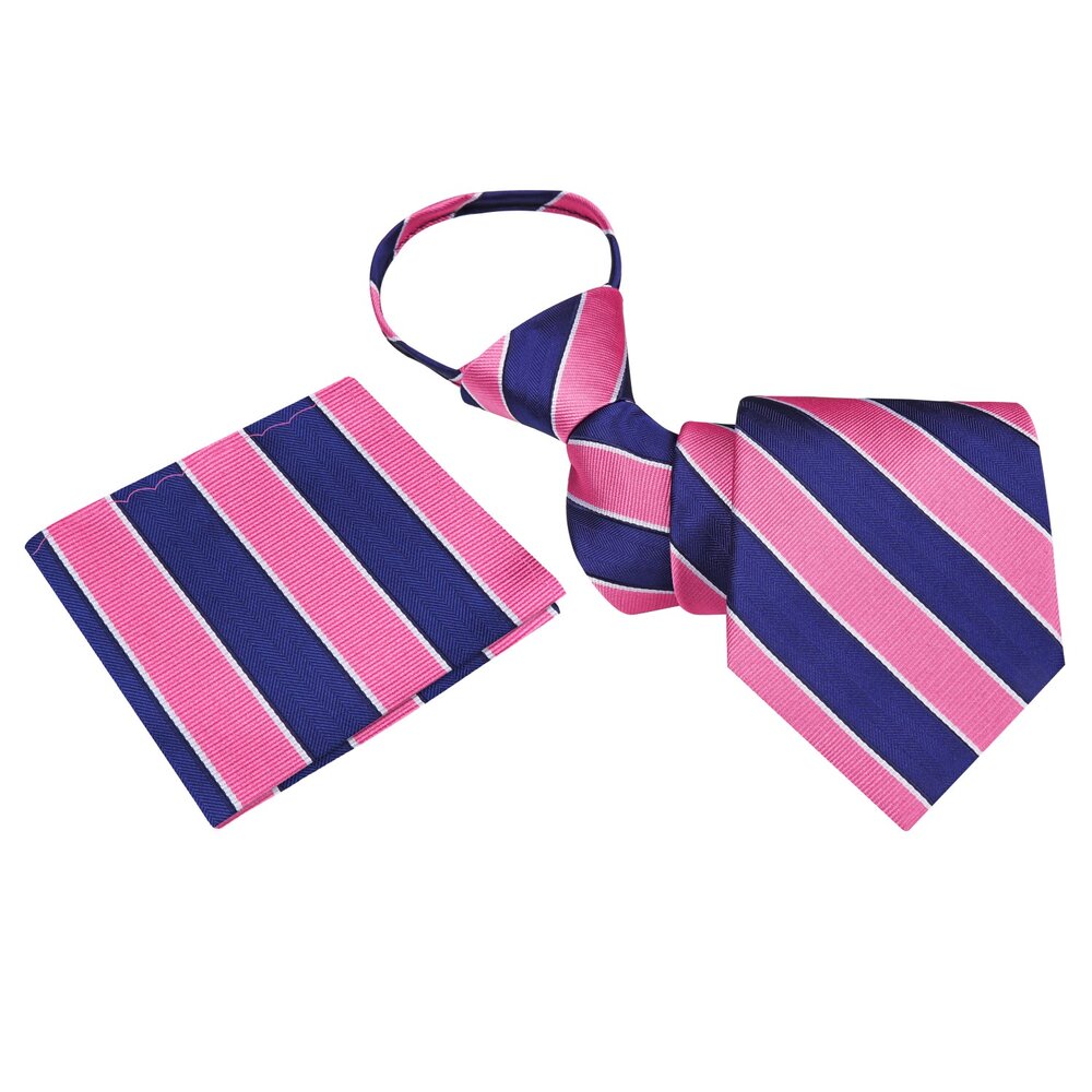 Zipper: Pink Blue Stripe Tie and Square||Pink