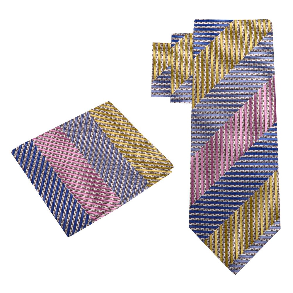 Alt View: Blue, Yellow, Pink Stripe Tie and Pocket Square