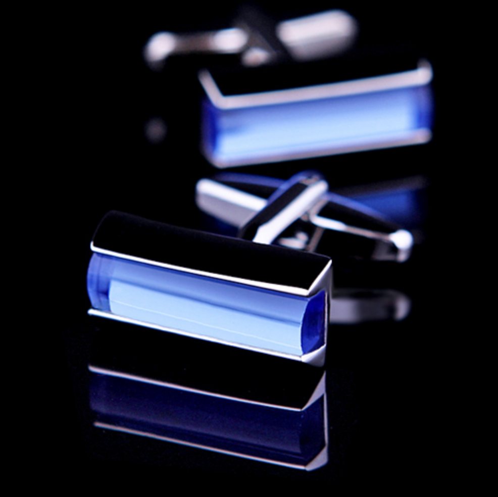 A Blue, Black Colored Slim Rectangle Shape Cuff-links||Blue