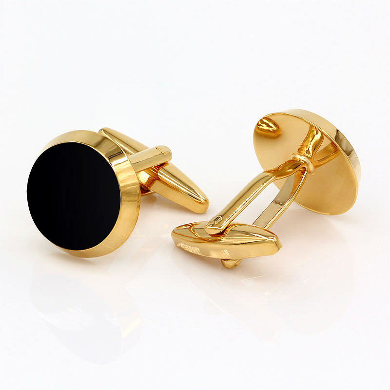 View 2: A Gold with Black Color Circle Shape Cuff-links