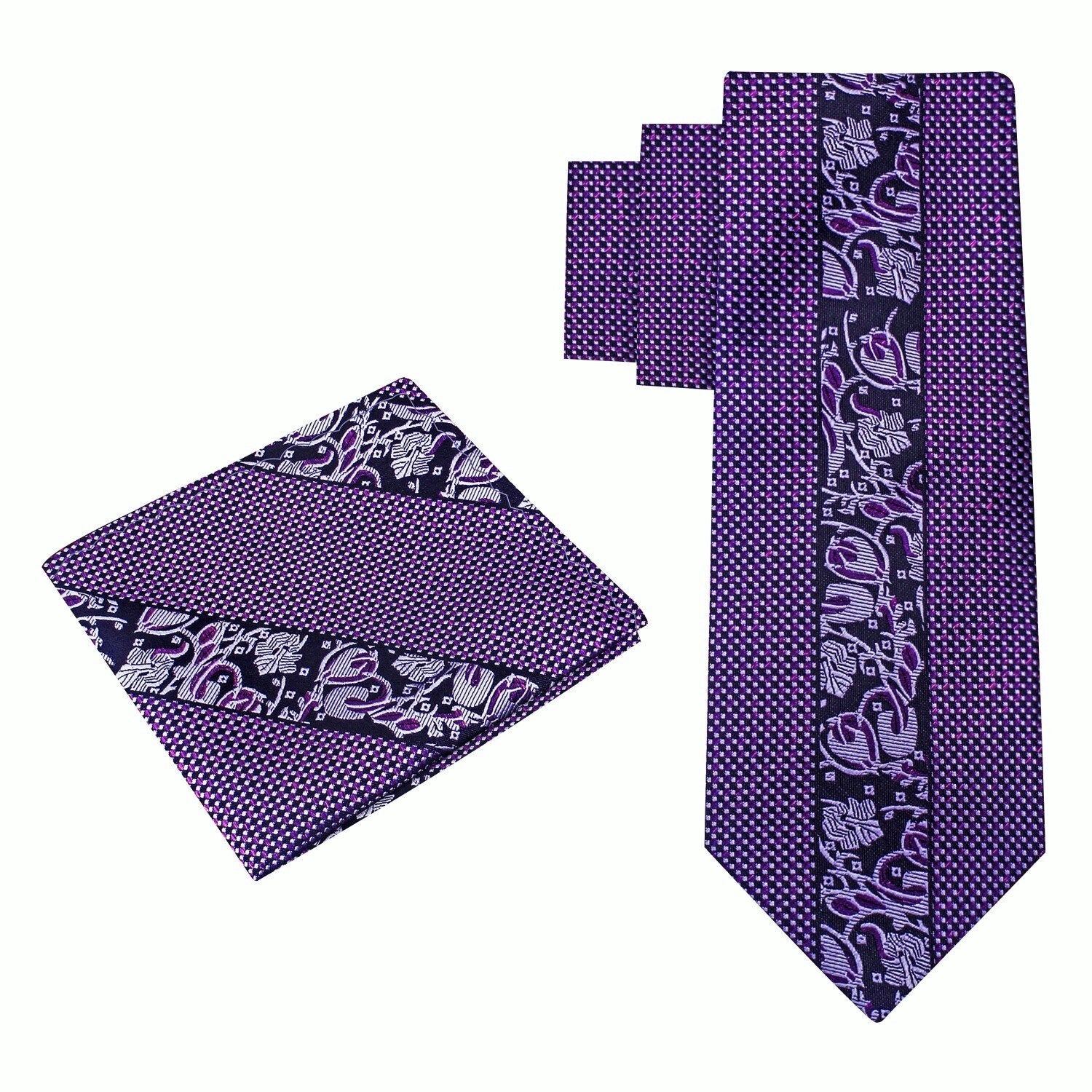 Metallic Purple Floral Tie and Pocket Square