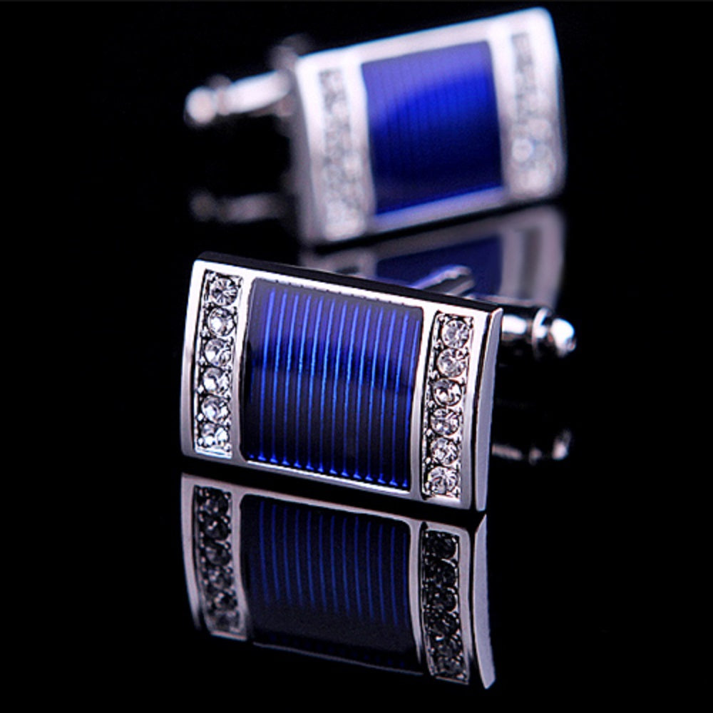 A Blue, Chrome Colored Rectangle Shape Gemstone Edge Cuff-links