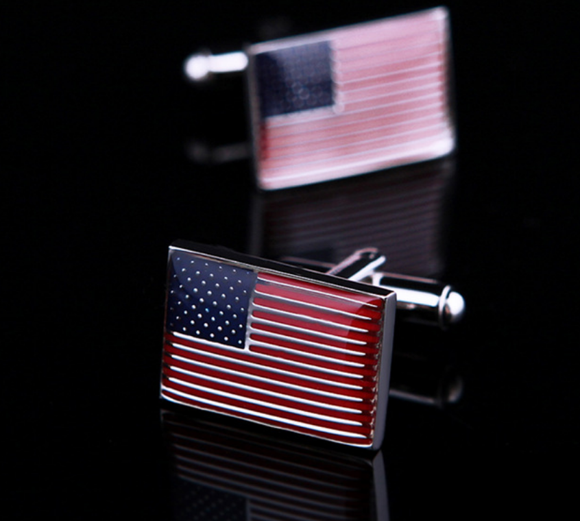 A Chrome with Red, White, Blue American Flag Cuff-links