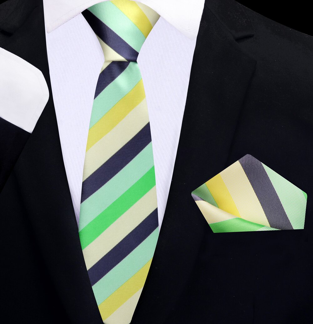 thin tie Green, Yellow, Grey Stripe Tie 
