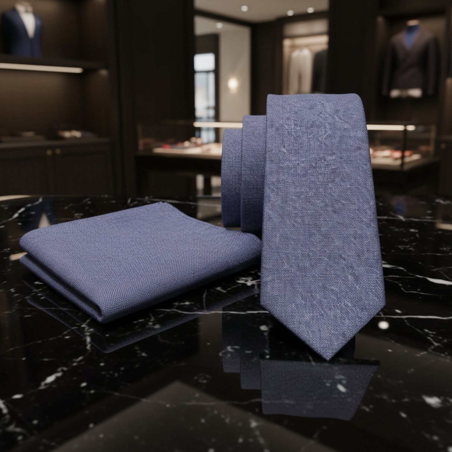 Alt View: Light Grey Linen Tie and Pocket Square