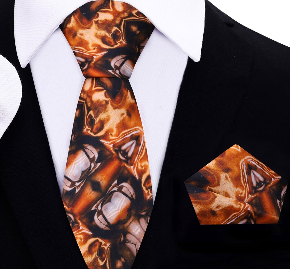A Dark Roasted Liquid Coffee with Ice Cubes and Liquid Creamer Thin Tie, Pocket Square