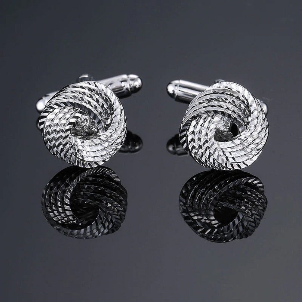A Textured Silver Knot Cuff-links||Textured Silver