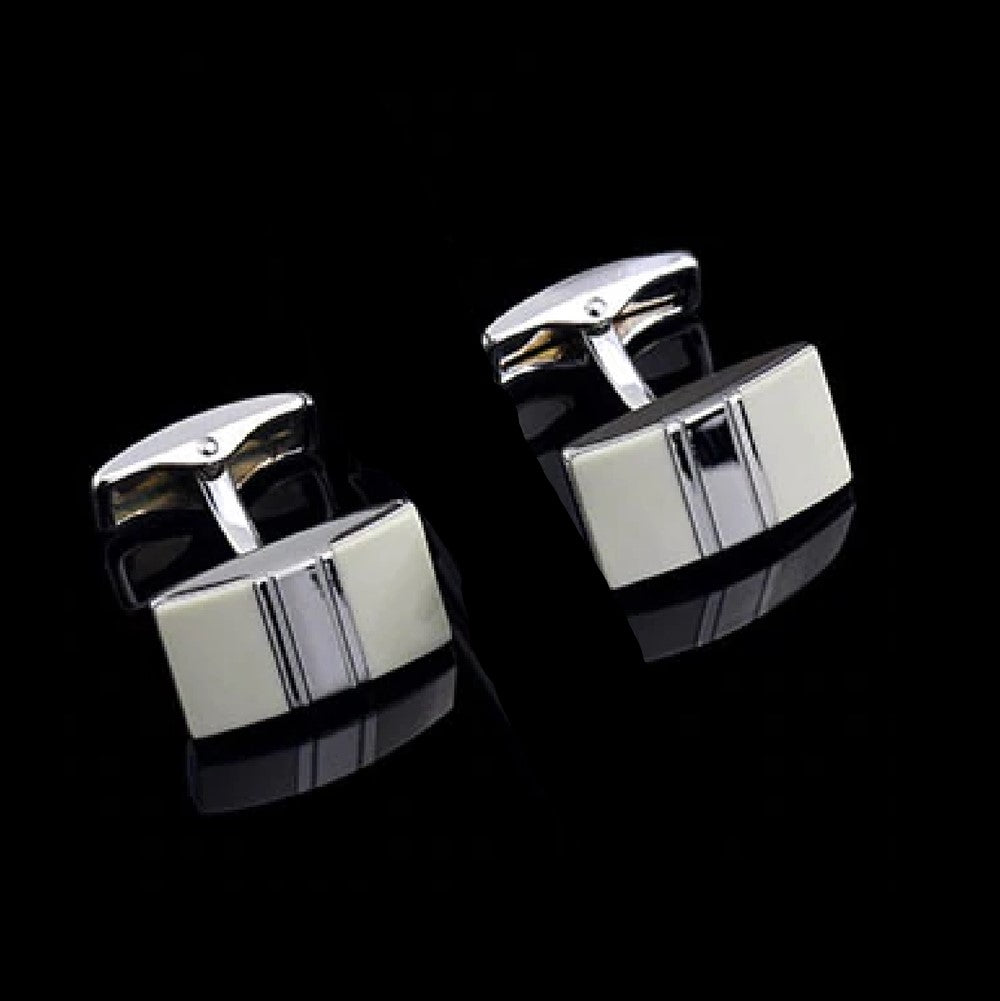 A Chrome and Pearl Colored Solid Bars Shape Design Cuff-links