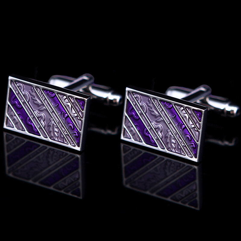 View 3: A Purple and Chrome Color Intricate Design Pattern Alloy Cuff-links