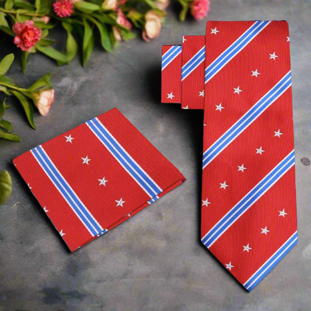 Alt View: Red, Blue, White Stars and Stripes Tie and Square