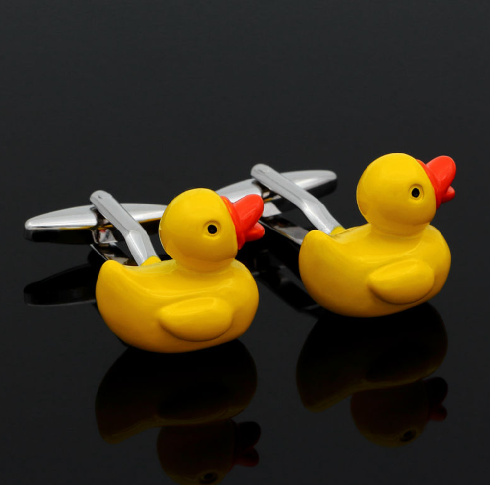 A Yellow, Red Colored Rubber Duck Shape Cuff-links