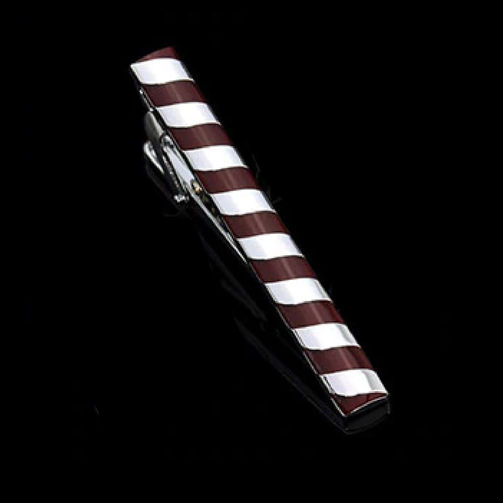 A Chrome and Brown Wavy Lines Tie Bar